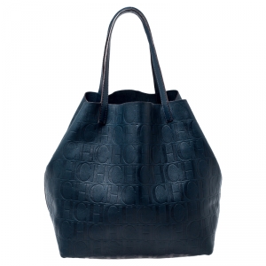 Pre Owned Carolina Herrera Deep Green Monogram Leather Matryoshka Tote