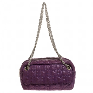 Pre Owned CH Carolina Herrera Purple Monogram Leather Chain Shoulder Bag