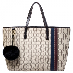 Pre Owned Carolina Herrera Multicolor Monogram Canvas and Leather Shopper Tote 