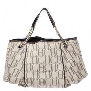 Pre Owned Carolina Herrera Beige/Brown Monogram Coated Canvas Chain Tote