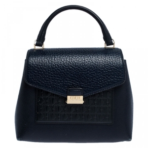 Pre Owned Carolina Herrera Blue Monogram Leather Top Handle Bag
