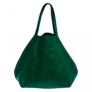Pre Owned Carolina Herrera Green Monogram Leather Matryoshka Tote