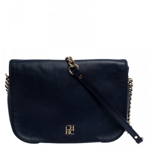 Pre Owned  Carolina Herrera Blue Leather New Baltazar Flap Shoulder Bag 
