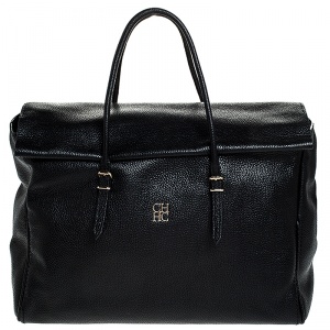 Pre Owned Carolina Herrera Black Leather Tempo Collection Adagio Tote