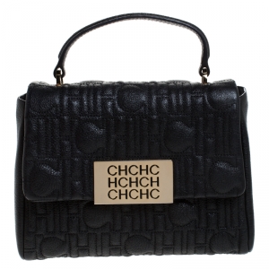Pre Owned CH Carolina Herrera Black Leather Small Top Handle Bag