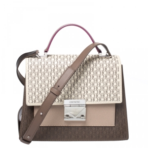 Pre Owned Carolina Herrera Multicolor Monogram Coated Canvas and Leather Top Handle Bag