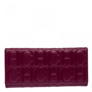Pre Owned Carolina Herrera Magenta Monogram Leather Continental Wallet