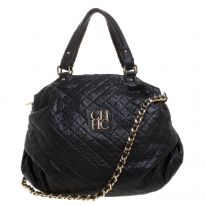 Pre Owned Carolina Herrera Black Quilted Leather Top Handle Bag