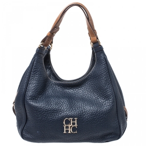 Pre Owned Carolina Herrera Blue/Brown Leather Shoulder Bag