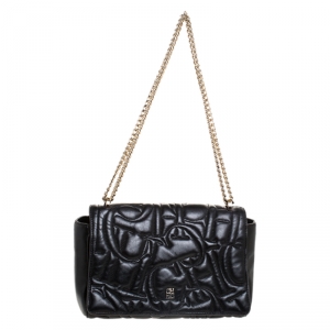 Pre Owned Carolina Herrera Black Leather Flap Shoulder Bag