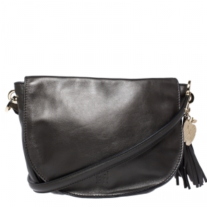 Pre Owned Carolina Herrera Metallic Olive Green Leather Flap Crossbody Bag