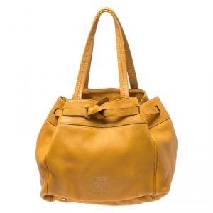 Pre Owned Carolina Herrera Mustard Yellow Leather Drawstring Tote