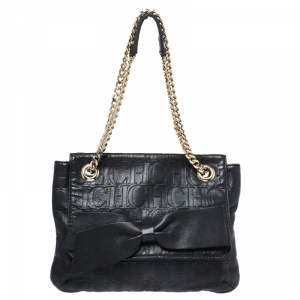 Pre Owned Carolina Herrera Black Monogram Leather Audrey Shoulder Bag