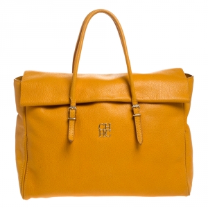 Pre Owned Carolina Herrera Yellow Leather Tempo Collection Adagio Tote