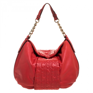 Pre Owned Carolina Herrera Red Leather Chain Hobo