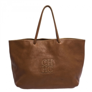 Pre Owned Carolina Herrera Brown Leather Shopper Tote