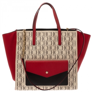 Pre Owned Carolina Herrera Multicolor Coated Canvas Front Pocket Tote