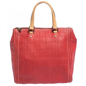 Carolina Herrera Red Monogram Leather Andy Boston Bag