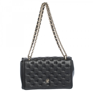 Pre Owned Carolina Herrera Black Stitched Leather Bimba Shoulder Bag