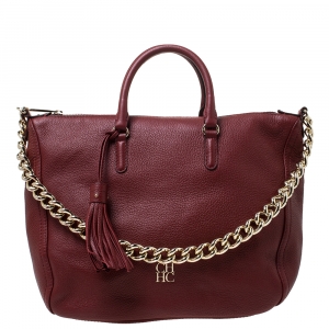 Carolina Herrera Burgundy Leather Satchel