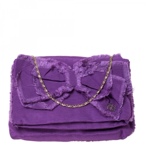 Carolina Herrera Purple Fabric Bow Chain Clutch