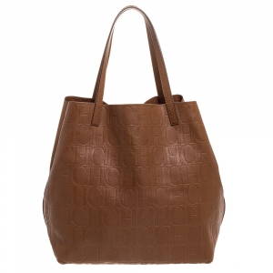 Pre Owned Carolina Herrera Brown Monogram Leather Matryoshka Tote