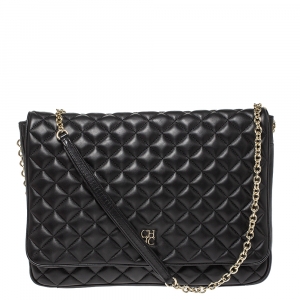 Pre Owned Carolina Herrera Black Quilted Leather Flap Chain Shoulder Bag