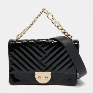 Pre Owned CH Carolina Herrera Black Patent Leather Top Handle Bag