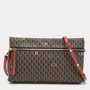 Pre Owned CH Carolina Herrera Dark Brown/Multicolor Signature Canvas Medium Inro Crossbody bag