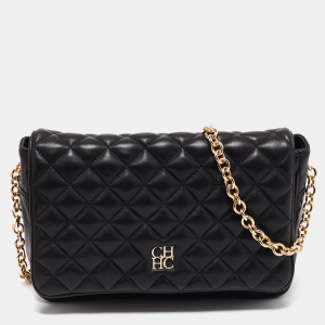 Pre Owned CH Carolina Herrera Black Quilted Leather Flap Chain Shoulder Bag