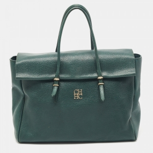 Pre Owned CH Carolina Herrera Green Leather Flap Tote