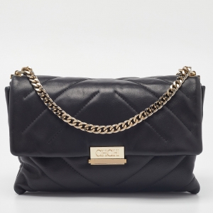 Pre Owned CH Carolina Herrera Blue Quilted Leather Flap Shoulder Bag