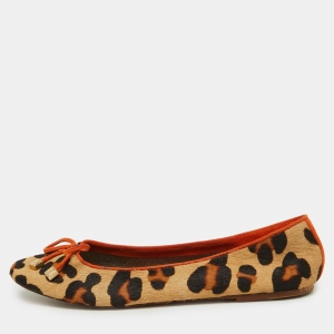 CH Carolina Herrera Brown/Orange Calfhair Bow Ballet Flats Size 38