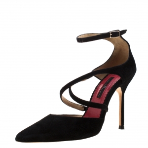 Pre Owned Carolina Herrera Black Ankle Strap Sandals Size 37