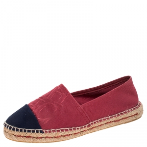 Pre Owned CH Carolina Herrera Red/Blue Canvas Espadrilles Size 38