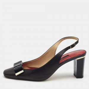 Pre Owned CH Carolina Herrera Black Leather Slingback Pumps Size 38