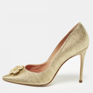 Pre Owned CH Carolina Herrera Gold Lurex Fabric Dorsay Pumps Size 38