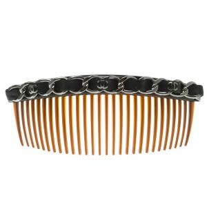 Pre Owned Chanel Classic Black Leather Chain Link Hair Comb