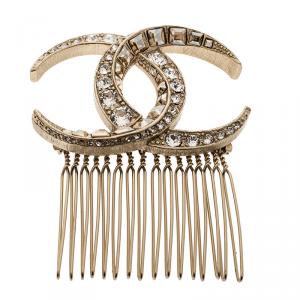 Chanel CC Crystal Embellished Gold Tone Hair Comb