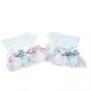 مملوكة مسبقًا Chanel Mint Green Leather and Knotted Fabric CC Fingerless Gloves 7.5