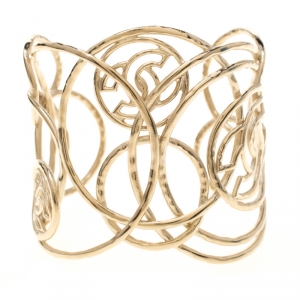 Pre Owned Chanel CC Matte Gold Tone Wide Cuff Bracelet