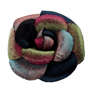 Pre Owned Chanel Camellia Metallic Fabric Blend Pin Brooch 