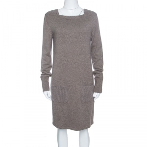 Chanel Brown Lurex Knit Long Sleeve Sweater Dress M