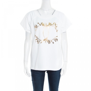 Chanel White Cotton Knit CC Print Grecian Goddess T-Shirt M