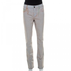Chanel Taupe Washed Out Denim Distressed Embroidery Detail Jeans L