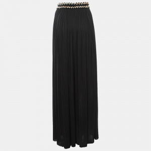 Chanel Black Crepe Tweed Trim Pleated Palazzo Pants S