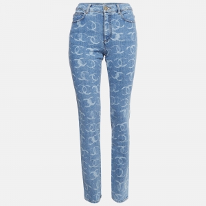 Chanel Blue CC Print Denim Embellished Jeans S Waist 28"