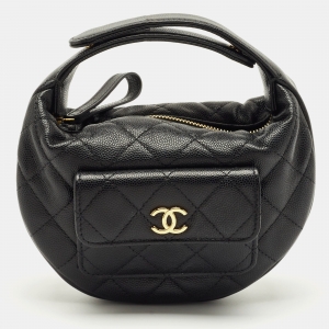 Chanel Black Quilted Caviar Leather Mini Round Hobo