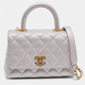 Chanel Pink Iridescent Quilted Caviar Leather Extra Mini Coco Top Handle Bag