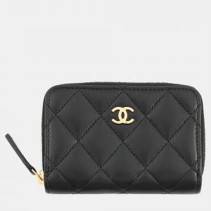 مملوكة مسبقًا Chanel Matelasse Classic Zip Coin Purse Black Lambskin